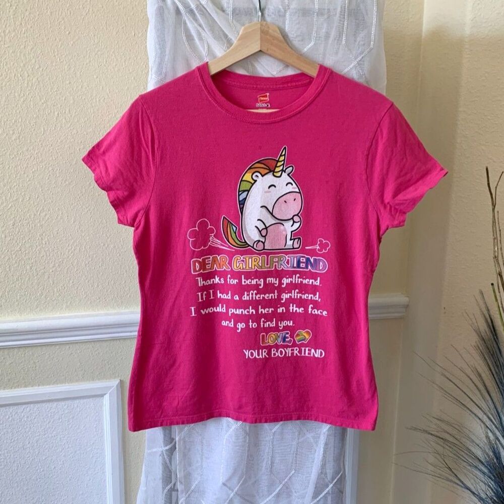 "Dear Boyfriend" Graphic Humor Unicorn Pink T-Shirt